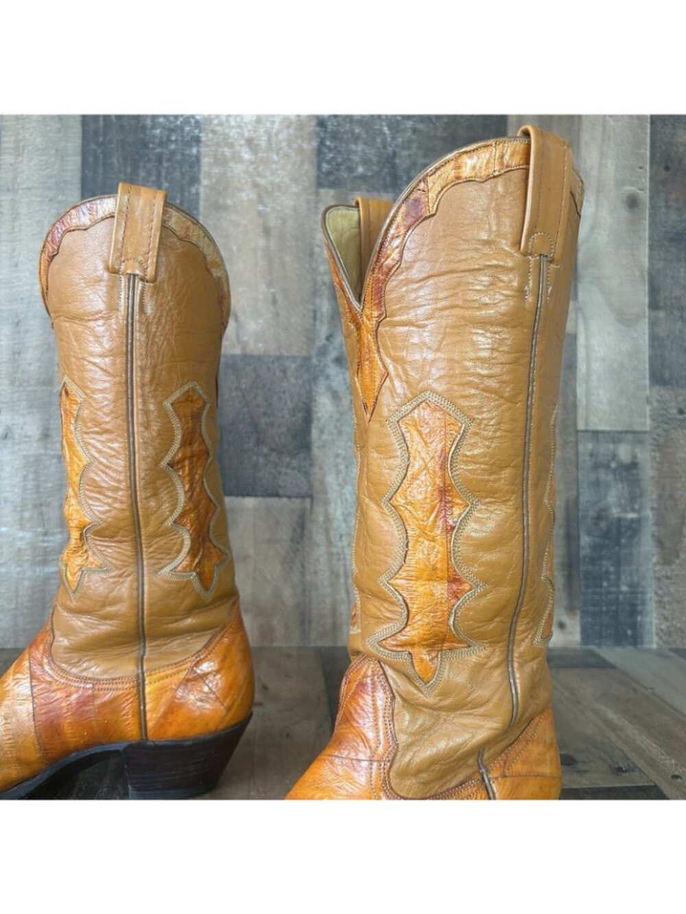 Nocona Vintage Eel Skin Leather Inlay Western Cowboy Boots Womens 8.5 C - Picture 12 of 12